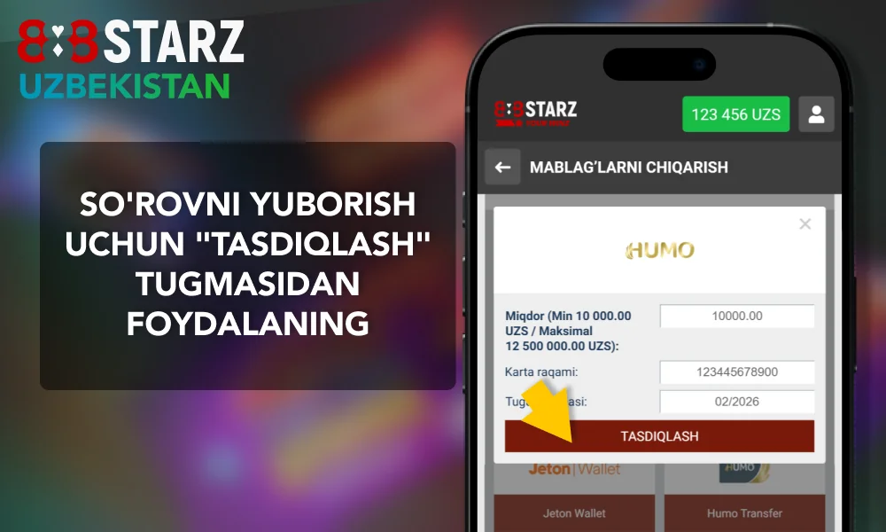 888Starz-dan pul olishni tasdiqlang